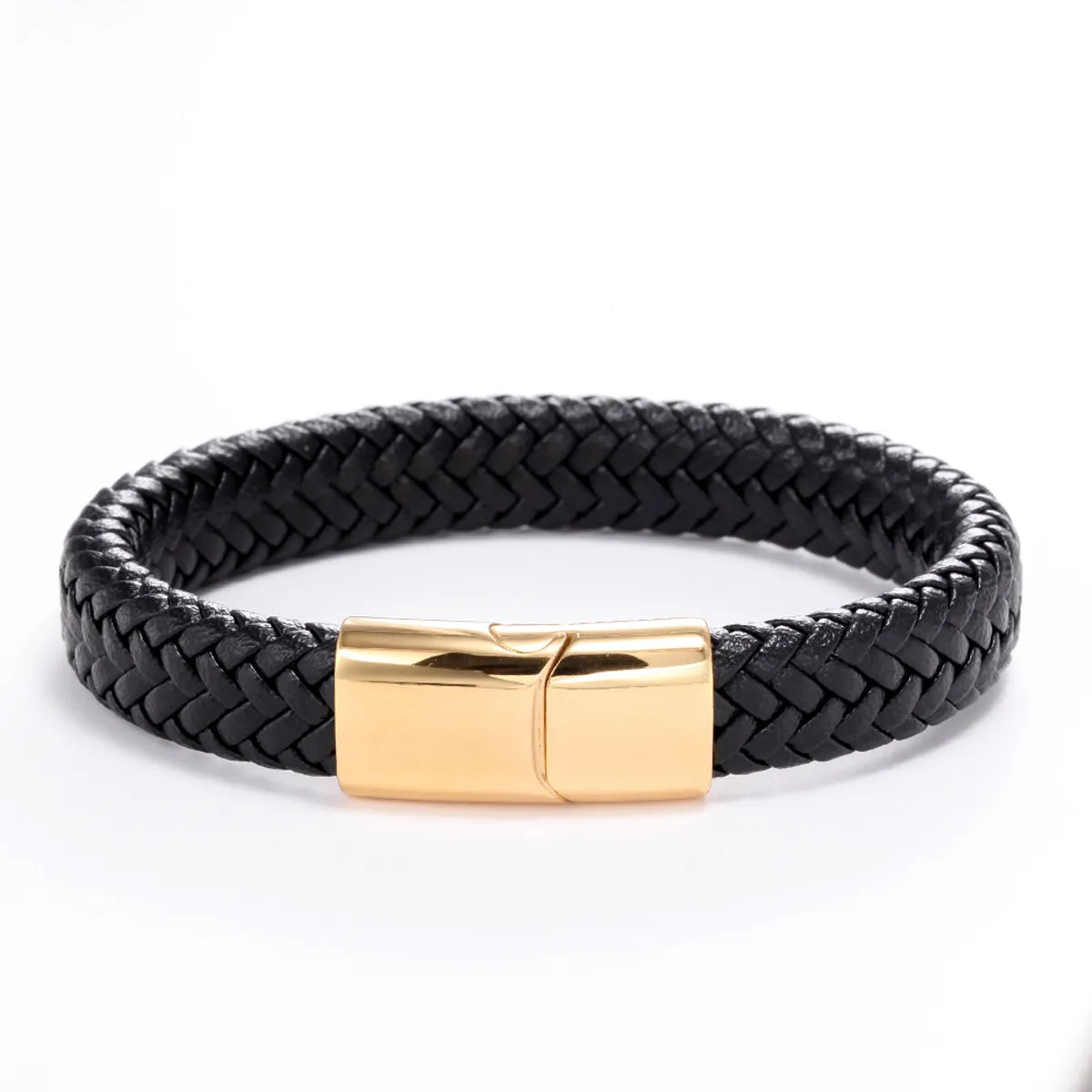 Retro Punk Solid Color Stainless Steel Pu Leather Braid Handmade None Men'S Bangle