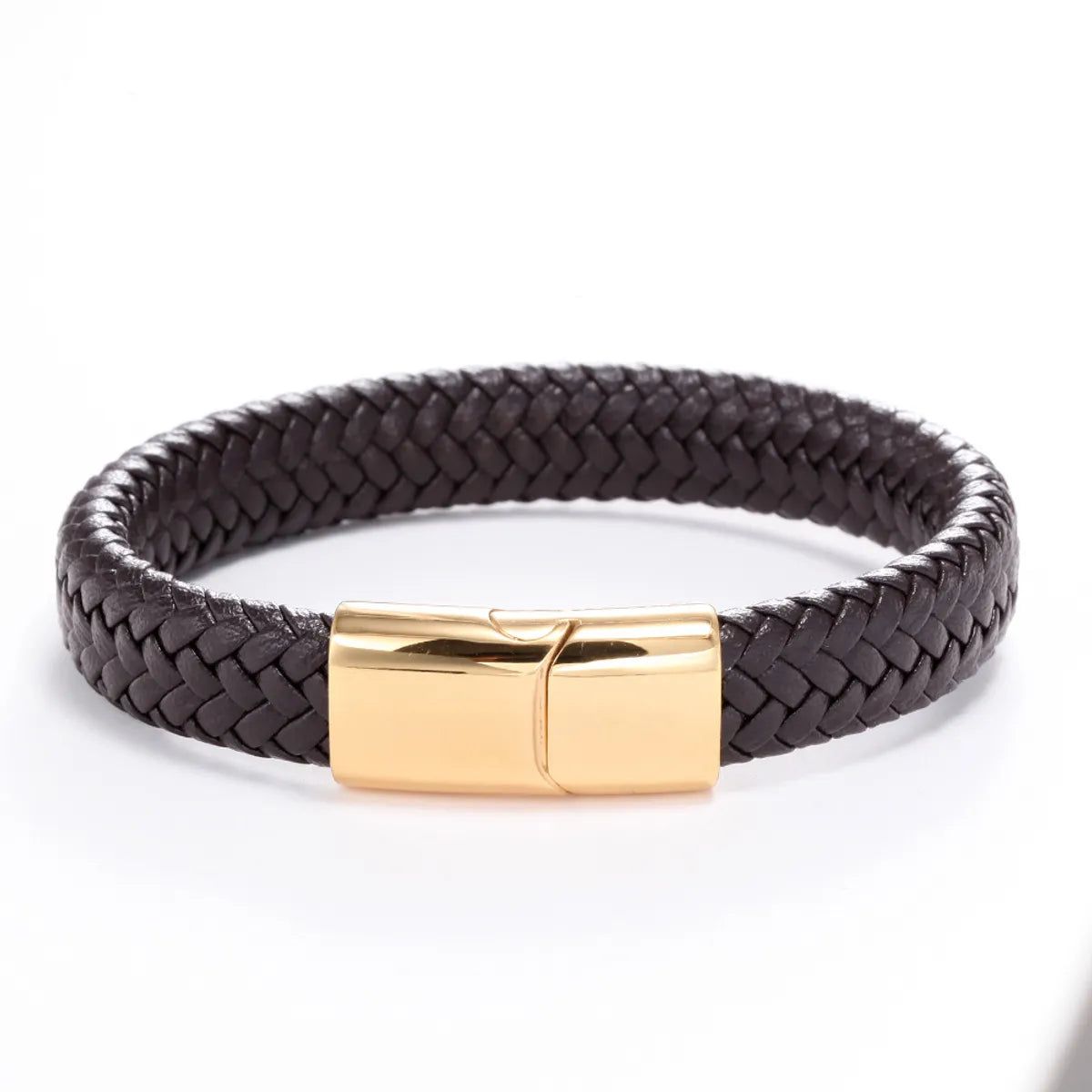 Retro Punk Solid Color Stainless Steel Pu Leather Braid Handmade None Men'S Bangle