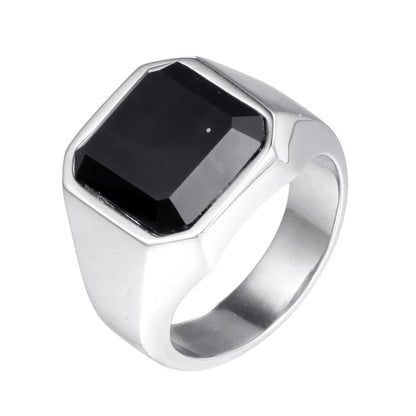 Retro Punk Square Stainless Steel Inlay Gem Unisex Wide Band Rings