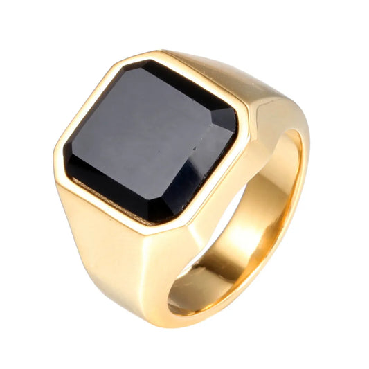 Retro Punk Square Stainless Steel Inlay Gem Unisex Wide Band Rings