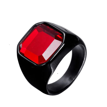 Retro Punk Square Stainless Steel Inlay Gem Unisex Wide Band Rings