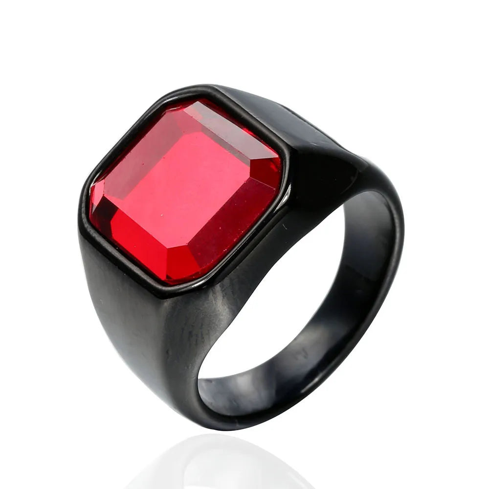 Retro Punk Square Stainless Steel Inlay Gem Unisex Wide Band Rings