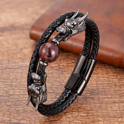 Retro Punk Streetwear Dragon Stainless Steel Stone Men'S Bracelets