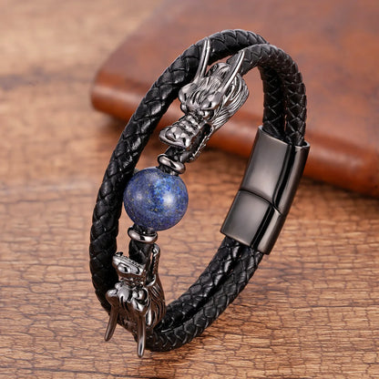 Retro Punk Streetwear Dragon Stainless Steel Stone Men'S Bracelets