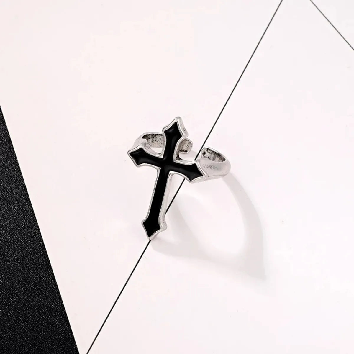 Retro Punk Style Black Big Cross Ring Gothic Alloy Ring