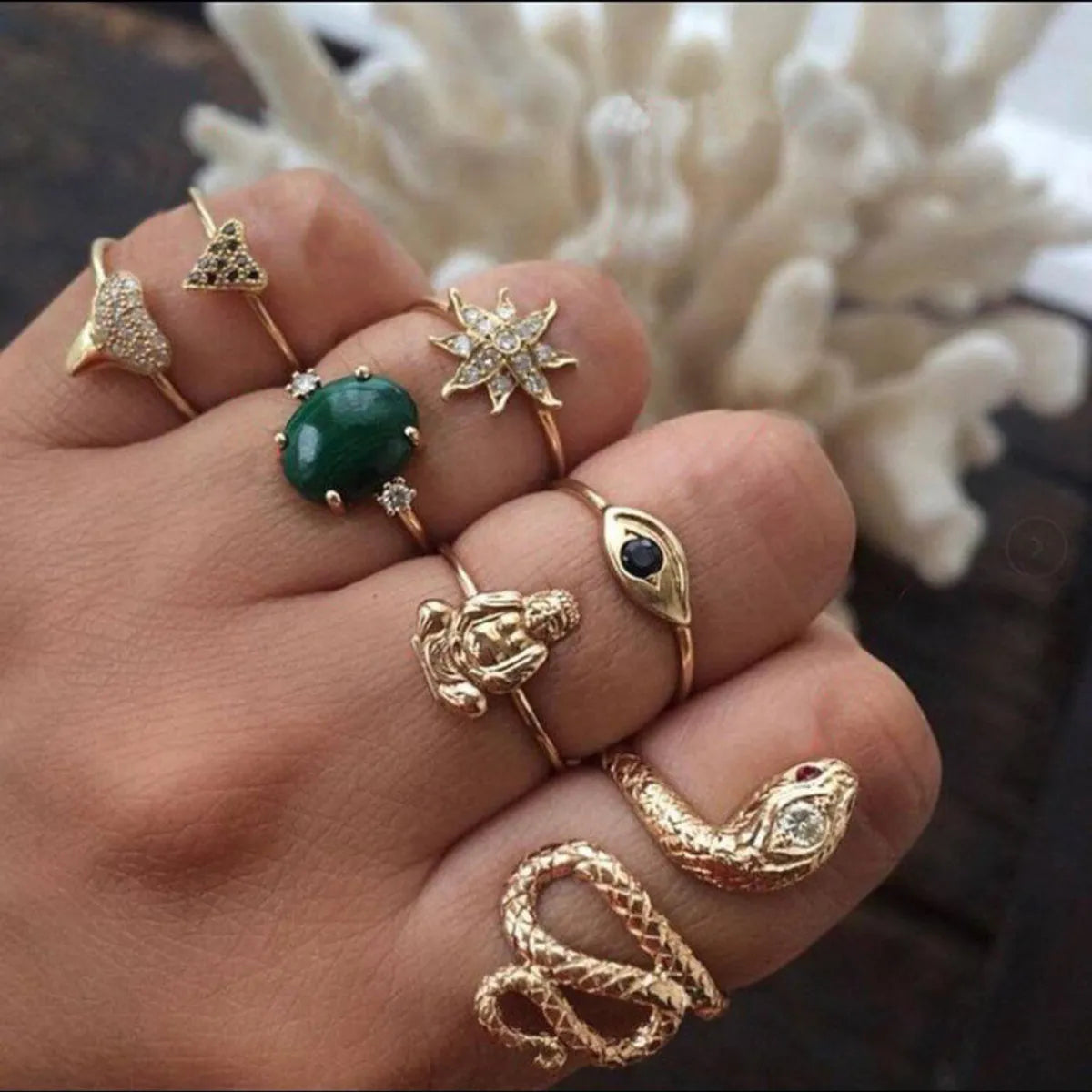 Retro Punk Tortoise Round Snake Alloy Plating Hollow Out Inlay Artificial Gemstones Opal Gold Plated Silver Plated Women's Open Ring Rings