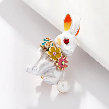 Retro Rabbit Carrot Alloy Enamel Artificial Rhinestones Women'S Brooches