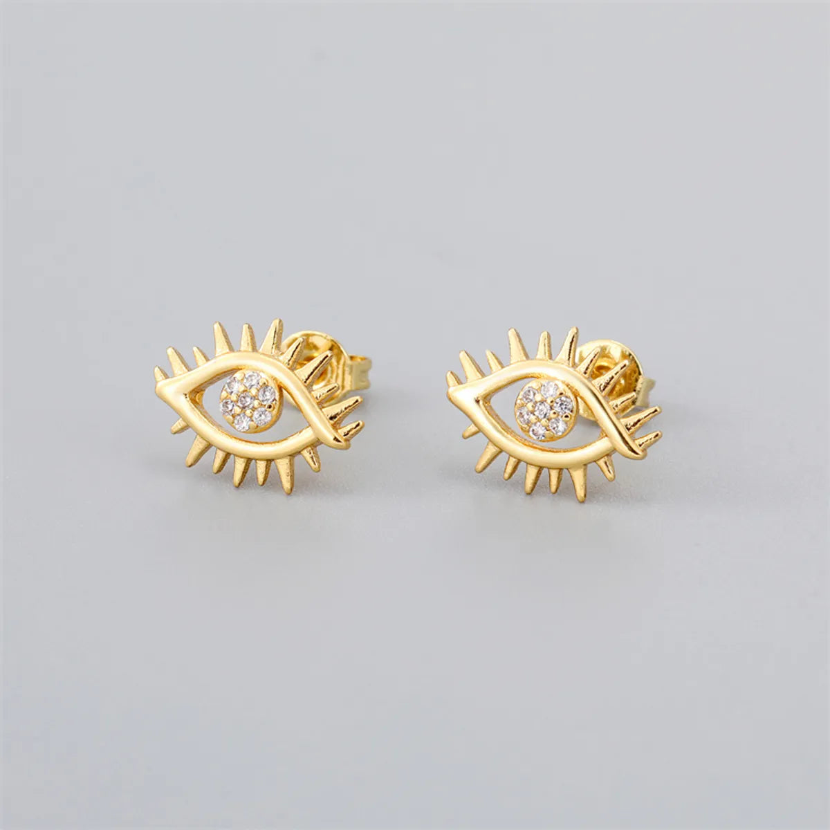 Retro Rabbit Devil's Eye Water Droplets Copper Enamel Zircon Gold Plated Ear Studs 1 Pair