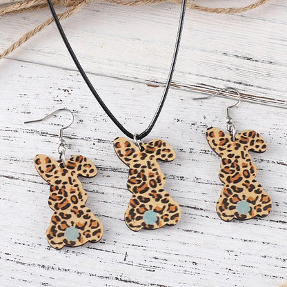 Retro Rabbit Wood Women's Earrings Necklace