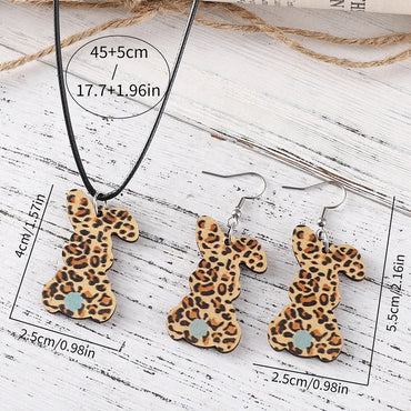 Retro Rabbit Wood Women's Earrings Necklace