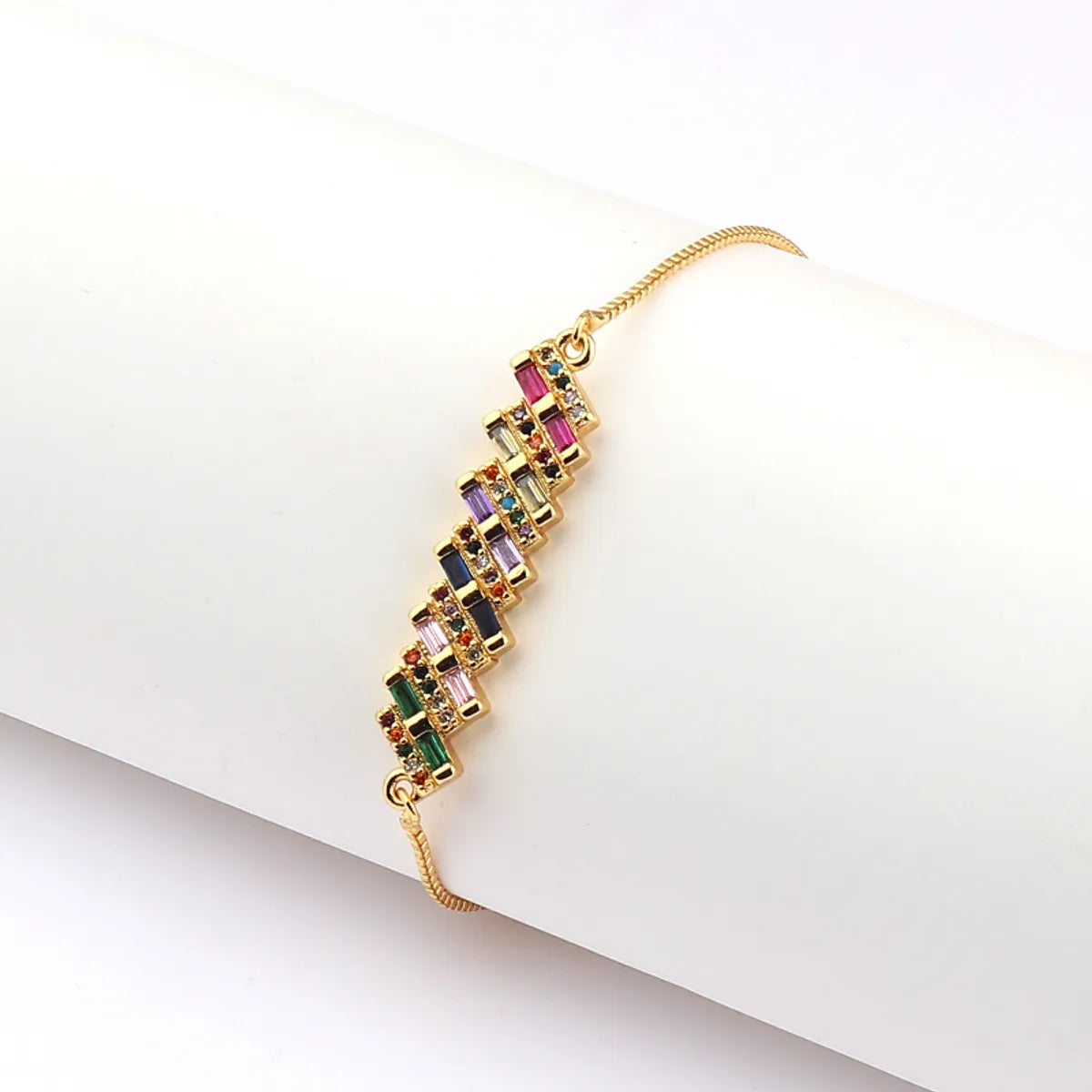 Retro Rectangle Copper Inlaid Zircon Bracelets 1 Piece