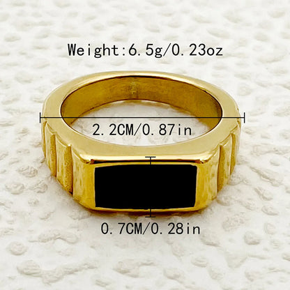 Retro Rectangle Stainless Steel Gold Plated Zircon Rings In Bulk