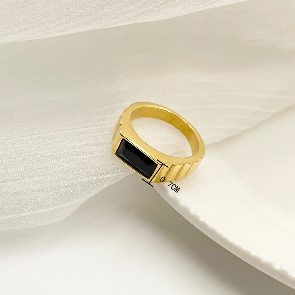 Retro Rectangle Stainless Steel Gold Plated Zircon Rings In Bulk