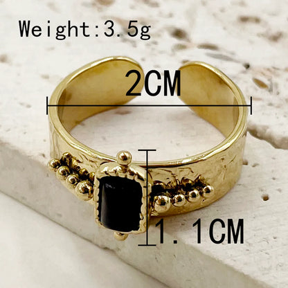 Retro Rectangle Stainless Steel Plating Inlay Natural Stone Gold Plated Open Ring