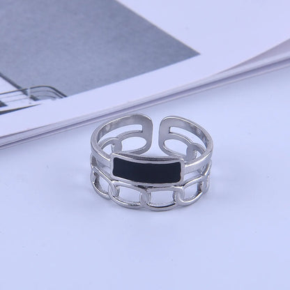 Retro Rectangle Titanium Steel Enamel Open Ring