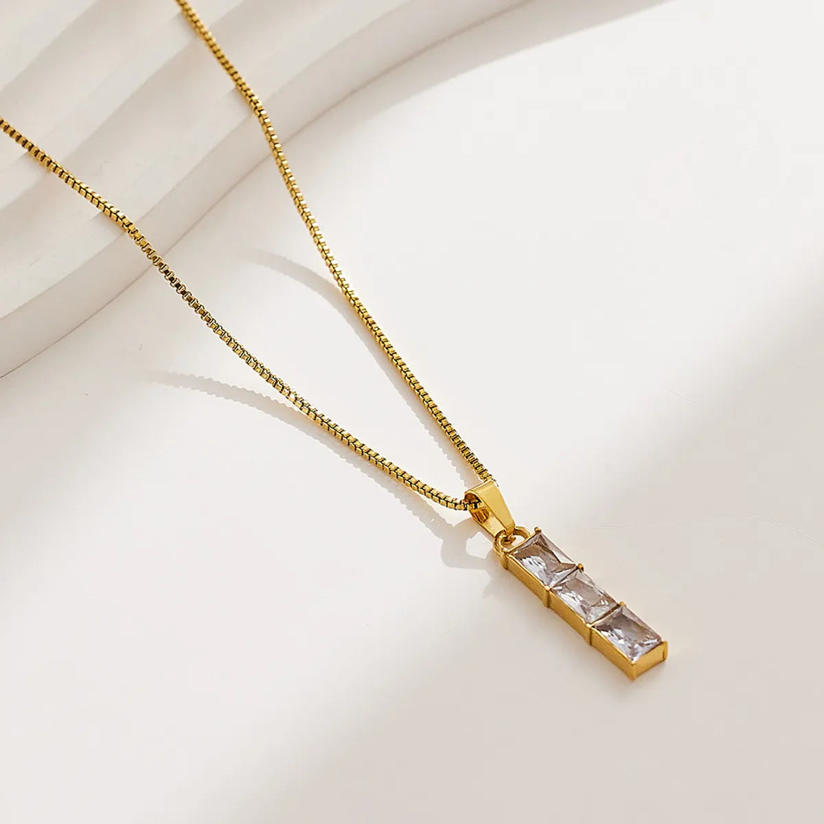 Retro Rectangle Titanium Steel Inlay Zircon Pendant Necklace