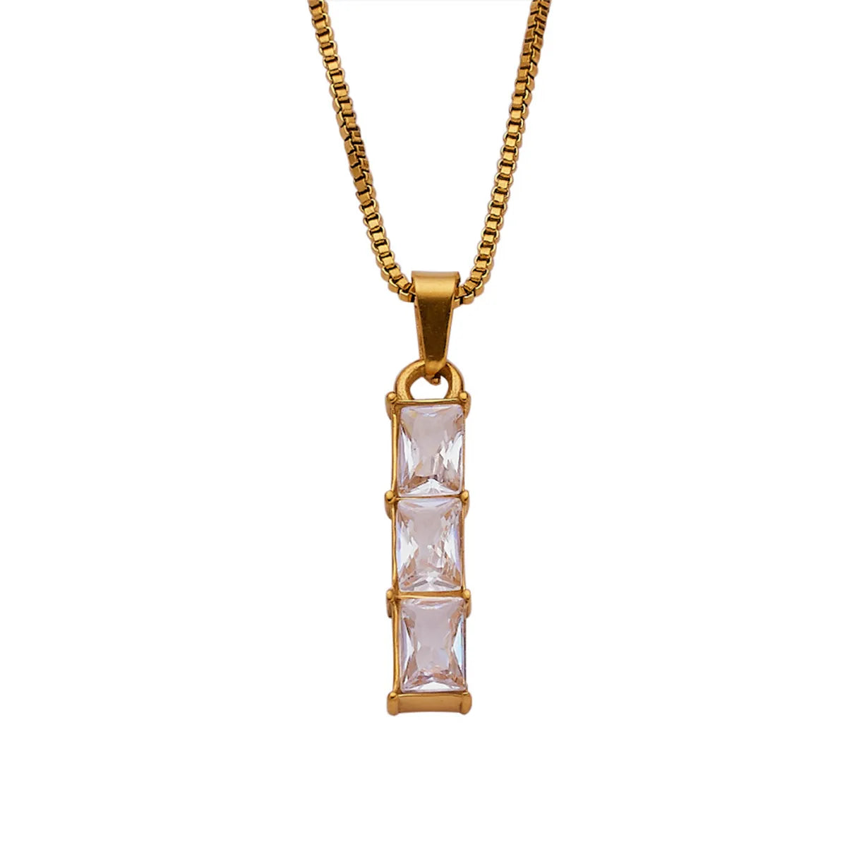 Retro Rectangle Titanium Steel Inlay Zircon Pendant Necklace