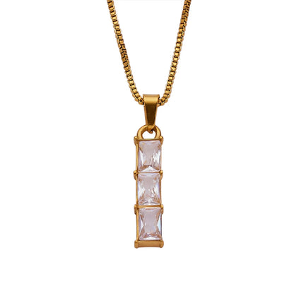 Retro Rectangle Titanium Steel Inlay Zircon Pendant Necklace