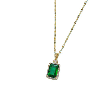 Retro Rectangle Titanium Steel Plating Inlay Artificial Gemstones Pendant Necklace