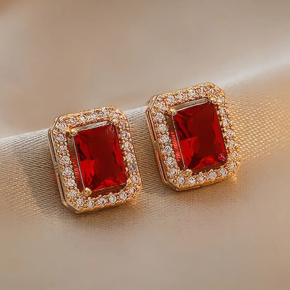 Retro Red Green Rhinestone Square Earrings Wholesale Nihaojewelry