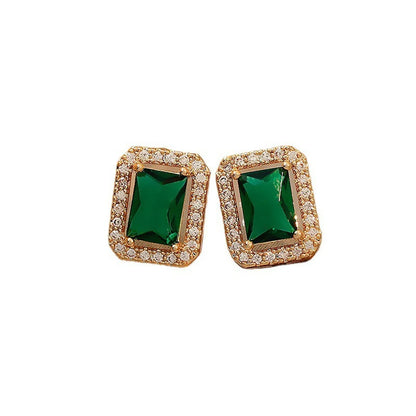 Retro Red Green Rhinestone Square Earrings Wholesale Nihaojewelry