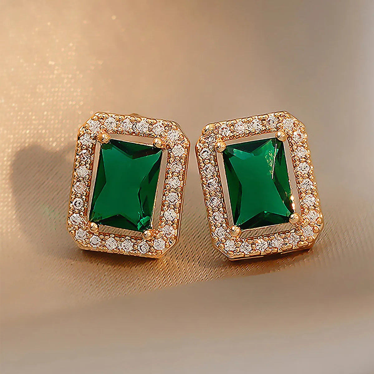 Retro Red Green Rhinestone Square Earrings Wholesale Nihaojewelry