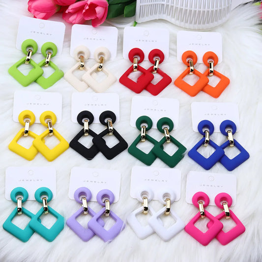 1 Pair Retro Rhombus Spray Paint Arylic Drop Earrings