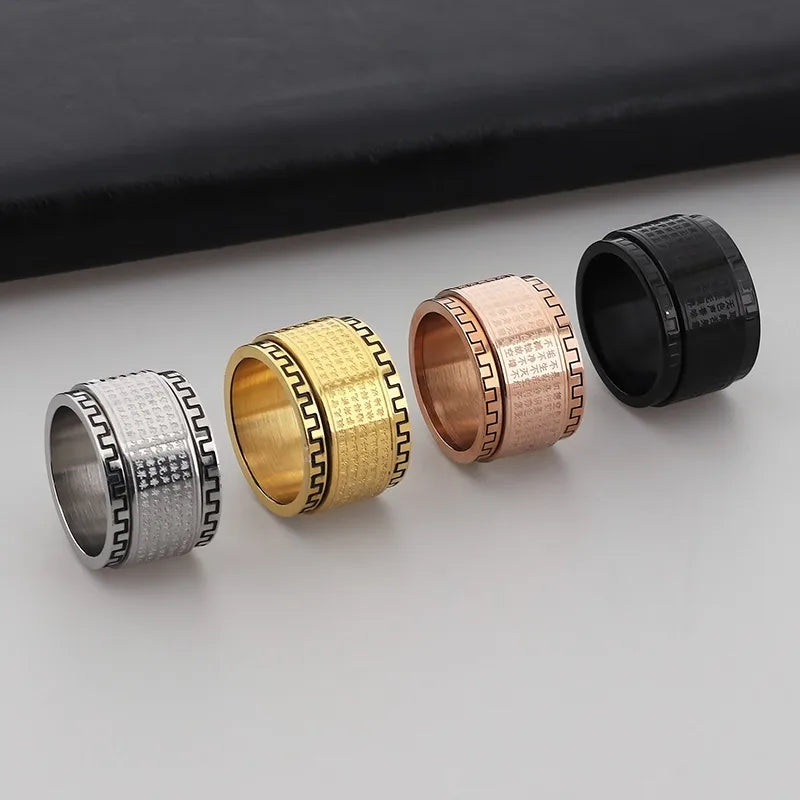 Retro Rock Classic Style Printing Rhombus Stainless Steel Titanium Steel Tungsten Steel 18K Gold Plated Unisex Rings