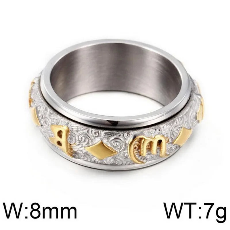 Retro Rock Classic Style Printing Rhombus Stainless Steel Titanium Steel Tungsten Steel 18K Gold Plated Unisex Rings