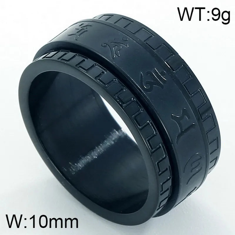 Retro Rock Classic Style Printing Rhombus Stainless Steel Titanium Steel Tungsten Steel 18K Gold Plated Unisex Rings