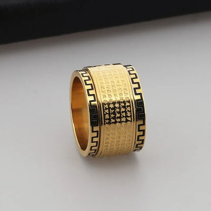 Retro Rock Classic Style Printing Rhombus Stainless Steel Titanium Steel Tungsten Steel 18K Gold Plated Unisex Rings