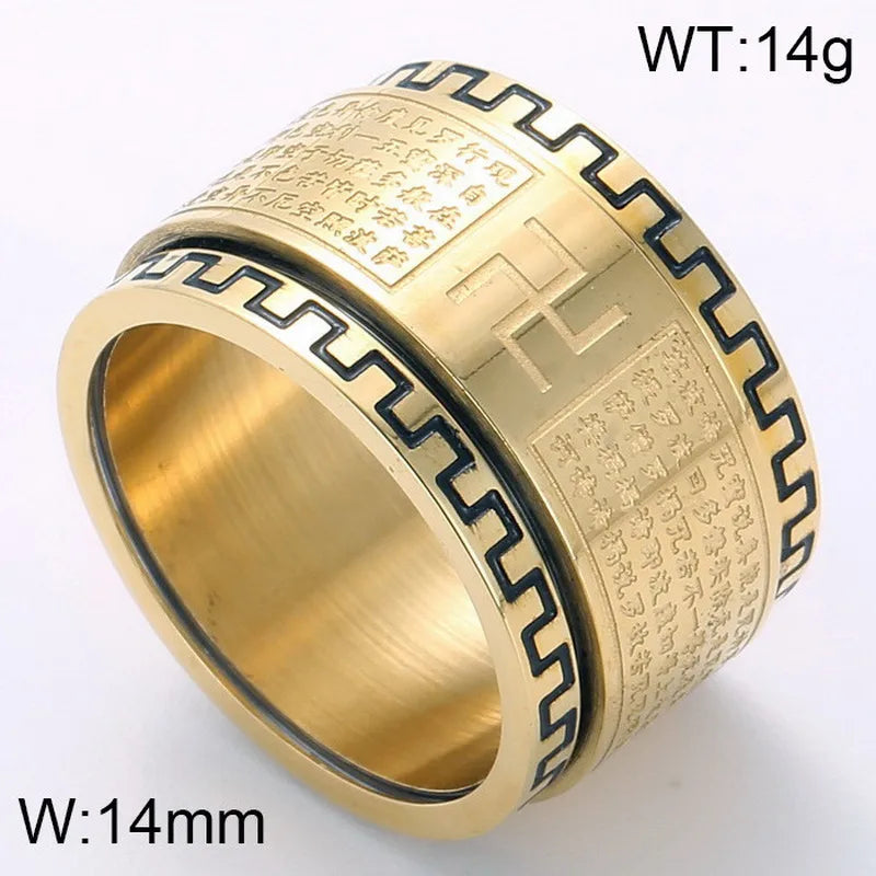 Retro Rock Classic Style Printing Rhombus Stainless Steel Titanium Steel Tungsten Steel 18K Gold Plated Unisex Rings