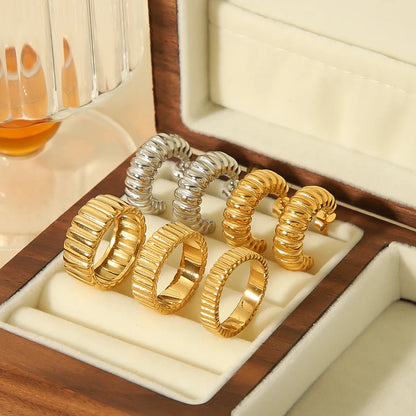 Retro Roman Style Circle Gear Stainless Steel Plating 18k Gold Plated Rings Earrings