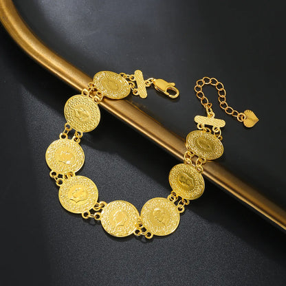 Retro Roman Style Coin Copper Plating 18k Gold Plated Bracelets