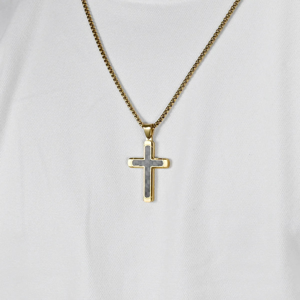 Retro Roman Style Cross Titanium Steel Plating Inlay Pure Carbon Men'S Pendant Necklace