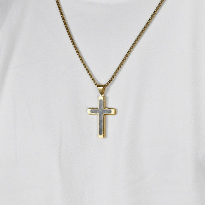 Retro Roman Style Cross Titanium Steel Plating Inlay Pure Carbon Men'S Pendant Necklace