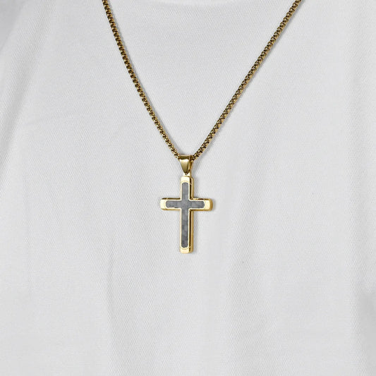 Retro Roman Style Cross Titanium Steel Plating Inlay Pure Carbon Men'S Pendant Necklace