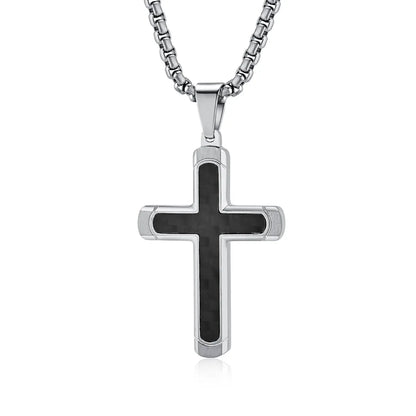 Retro Roman Style Cross Titanium Steel Plating Inlay Pure Carbon Men'S Pendant Necklace