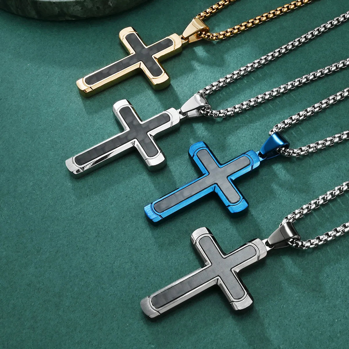 Retro Roman Style Cross Titanium Steel Plating Inlay Pure Carbon Men'S Pendant Necklace