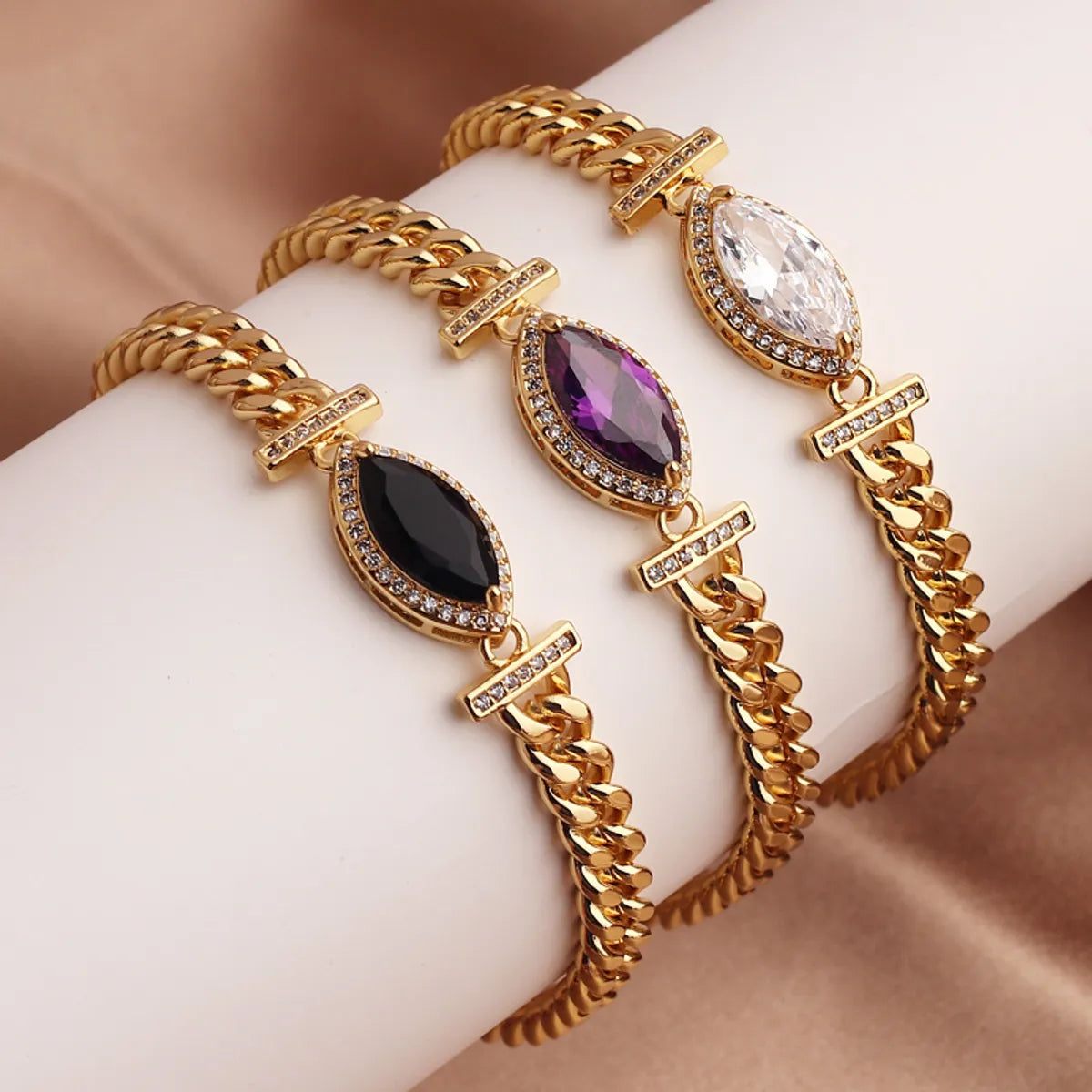 Retro Roman Style Geometric Copper Plating Inlay Zircon Bracelets