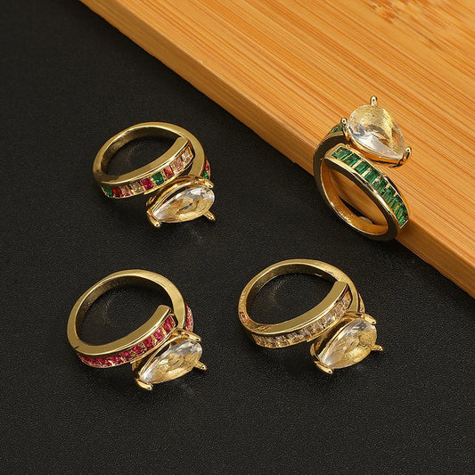 Retro Roman Style Geometric Copper Plating Inlay Zircon Open Rings