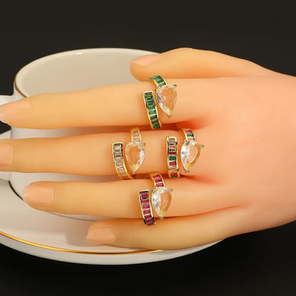 Retro Roman Style Geometric Copper Plating Inlay Zircon Open Rings