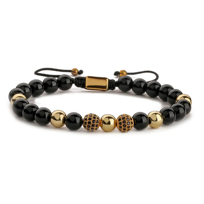 Retro Roman Style Geometric Howlite Stone Tiger Eye Beaded Inlay Zircon Unisex Bracelets