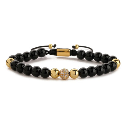 Retro Roman Style Geometric Howlite Stone Tiger Eye Beaded Inlay Zircon Unisex Bracelets