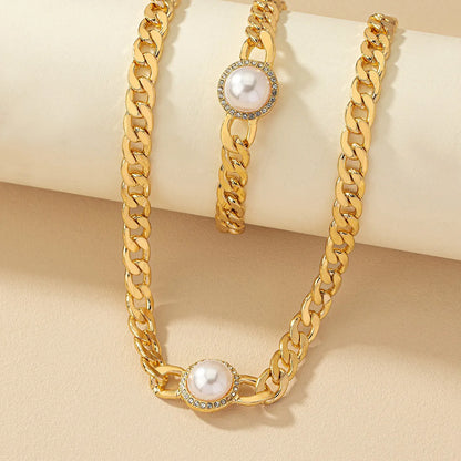 Retro Roman Style Geometric Pearl Zircon Alloy Wholesale Bracelets Necklace