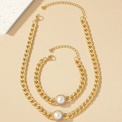 Retro Roman Style Geometric Pearl Zircon Alloy Wholesale Bracelets Necklace