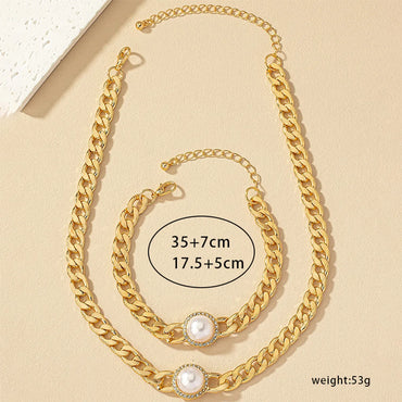 Retro Roman Style Geometric Pearl Zircon Alloy Wholesale Bracelets Necklace