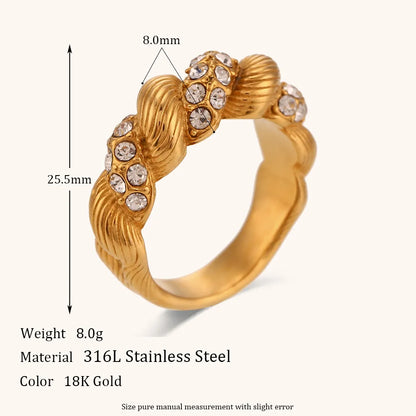 Retro Roman Style Geometric Stainless Steel Plating Inlay Zircon Rings