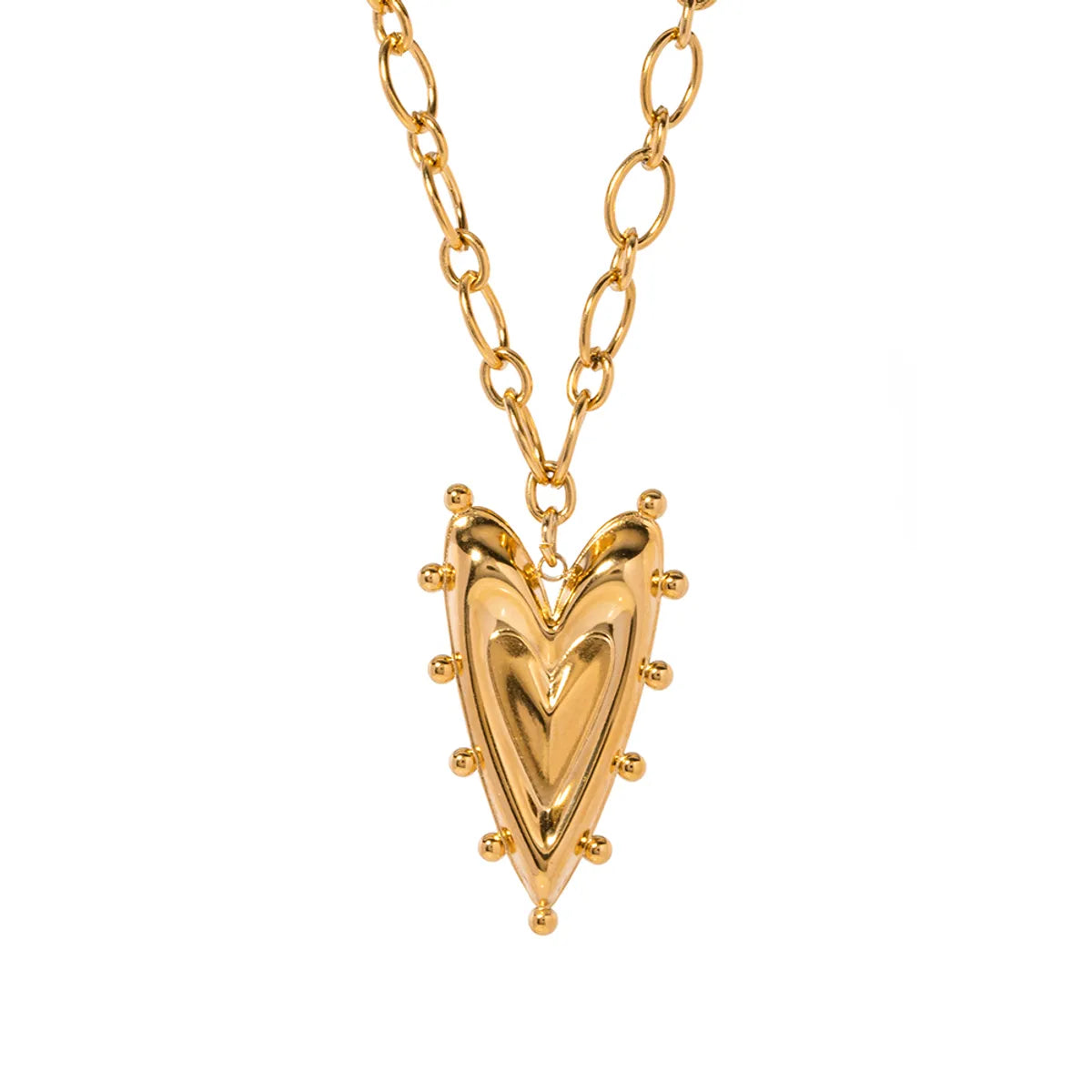 Retro Roman Style Heart Shape Stainless Steel Plating 18k Gold Plated Pendant Necklace