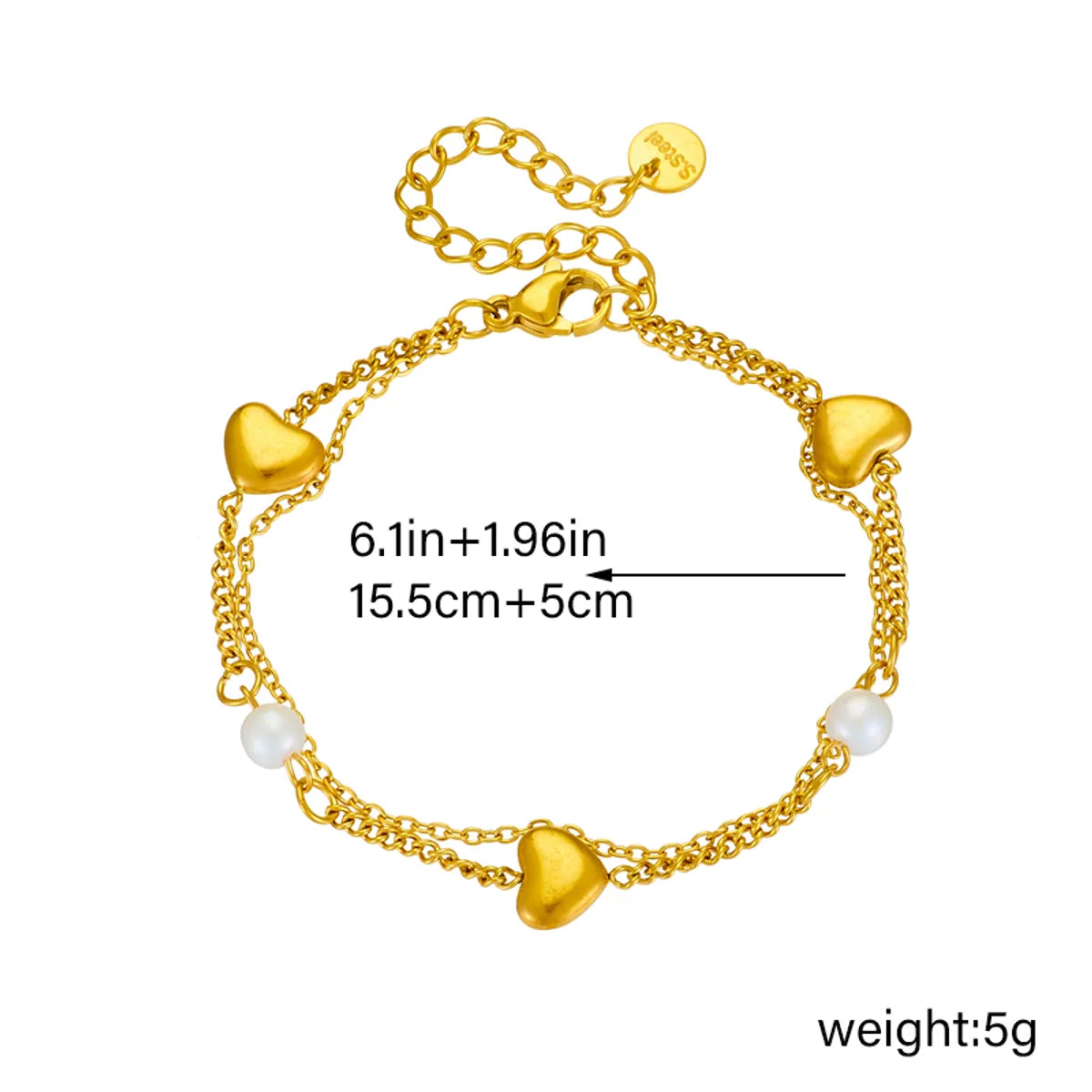 Retro Roman Style Heart Shape 304 Stainless Steel 18K Gold Plated Acrylic Bracelets In Bulk